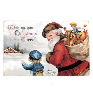 Wishing You Christmas Cheer Santa & Boy Postcard – Ellen H. Clapsaddle (1917)